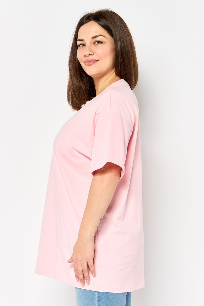 Disney تي شيرت جرافيك بطباعة مينى ماوس للنساء بأكمام قصيرة وياقة دائرية، وردي - Image 3