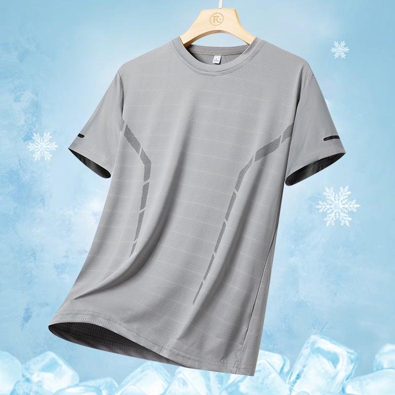 Summer Ice Silk T-Shirt Men'S Crewneck Quick-Drying Clothes Short-Sleeved Thin Breathable Half-Sleeved Plus Size Top For Men - Image 3