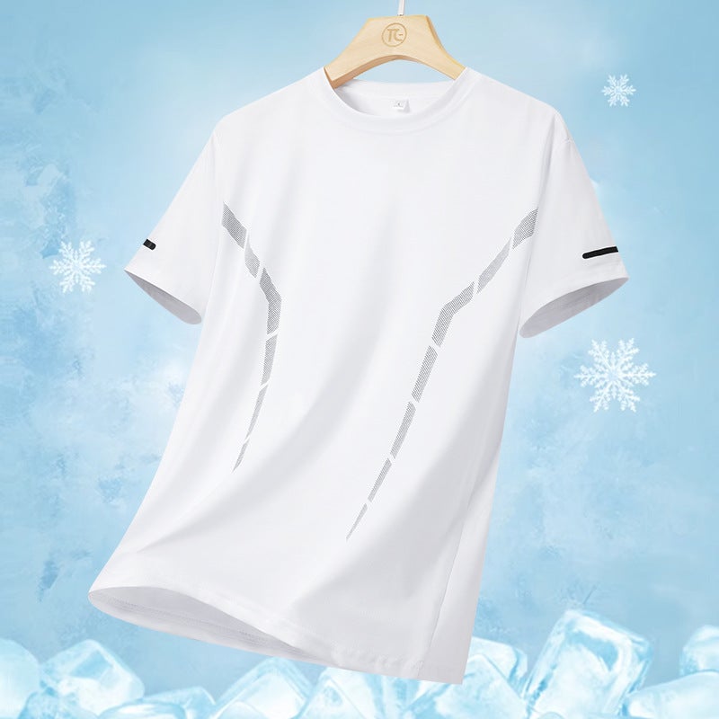 Summer Ice Silk T-Shirt Men'S Crewneck Quick-Drying Clothes Short-Sleeved Thin Breathable Half-Sleeved Plus Size Top For Men - Image 2