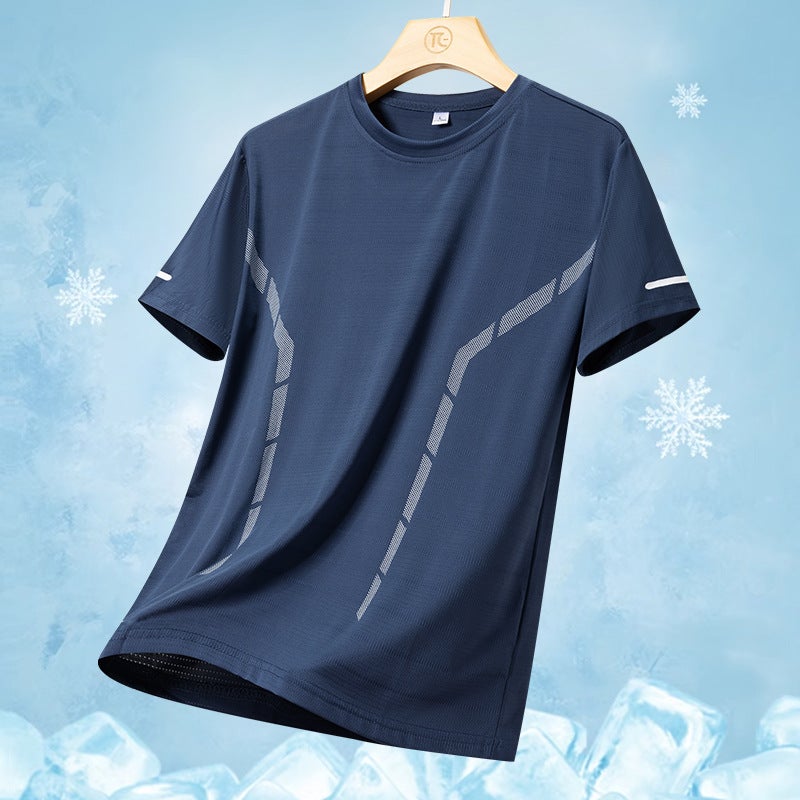 Summer Ice Silk T-Shirt Men'S Crewneck Quick-Drying Clothes Short-Sleeved Thin Breathable Half-Sleeved Plus Size Top For Men - Image 4
