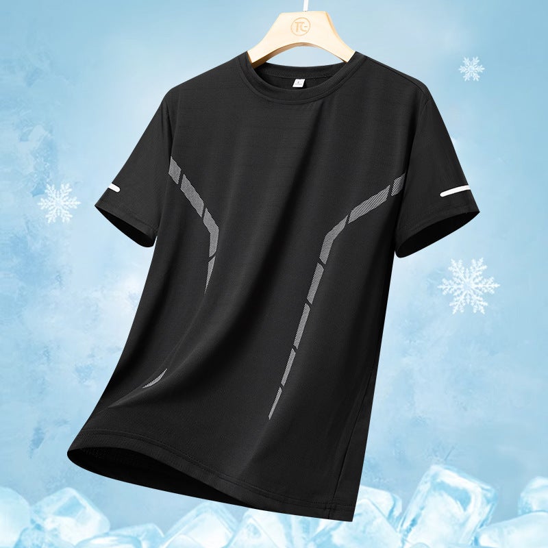 Summer Ice Silk T-Shirt Men'S Crewneck Quick-Drying Clothes Short-Sleeved Thin Breathable Half-Sleeved Plus Size Top For Men - Image 5