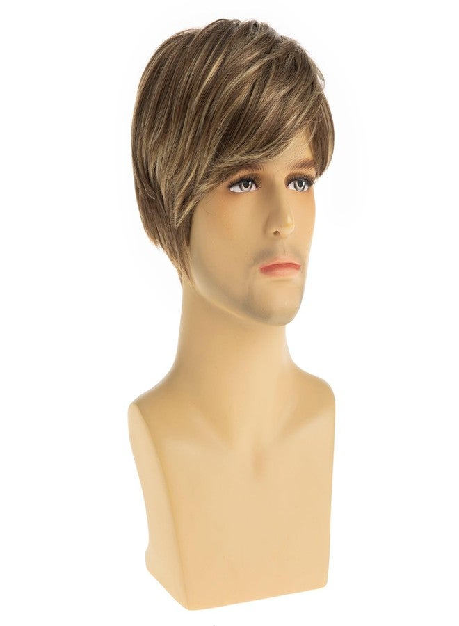 Beweig Mens Mixed Blonde Wig Short Straight Synthetic Blonde Mixed Brown Hair Wigs for Male Guy Daily Wear Anime Costume Halloween Cosplay Party - Image 3