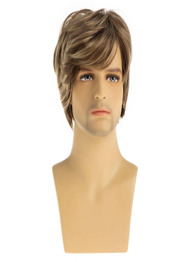 Beweig Mens Mixed Blonde Wig Short Straight Synthetic Blonde Mixed Brown Hair Wigs for Male Guy Daily Wear Anime Costume Halloween Cosplay Party - Image 2