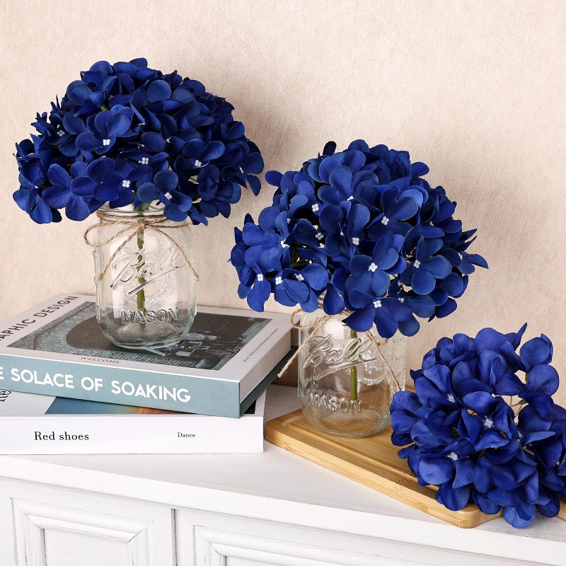 Scawim Mason Jars with Hydrangea, 10 Set Artificial Flower Vase Table Centerpieces Decor Glass Flowers Vases for Home Wedding Farmhouse Bridal Shower Graduation Boho Decorative(Royal Blue) - Image 5