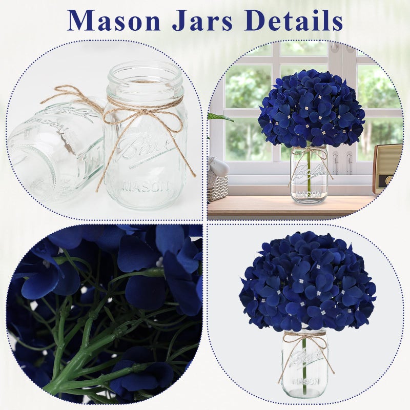 Scawim Mason Jars with Hydrangea, 10 Set Artificial Flower Vase Table Centerpieces Decor Glass Flowers Vases for Home Wedding Farmhouse Bridal Shower Graduation Boho Decorative(Royal Blue) - Image 3