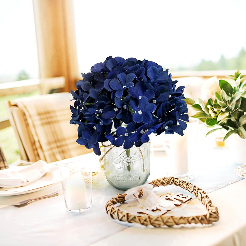 Scawim Mason Jars with Hydrangea, 10 Set Artificial Flower Vase Table Centerpieces Decor Glass Flowers Vases for Home Wedding Farmhouse Bridal Shower Graduation Boho Decorative(Royal Blue) - Image 4