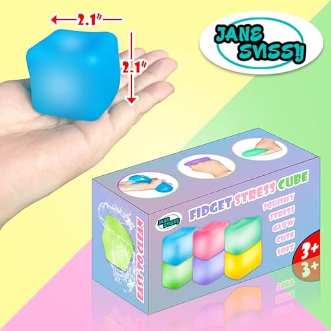 JANESVISSY Fidget Squishy Toys Glow in The Dark,Stress Cube Toys,Nice Slow Rise Squeeze Toy,Ice Cube Toys,Sensory Autism & ADHD Toys,Cool Stuff,Stocking Stuffers for Kids and Adults 2Pcs (Blue+Purple) - Image 2