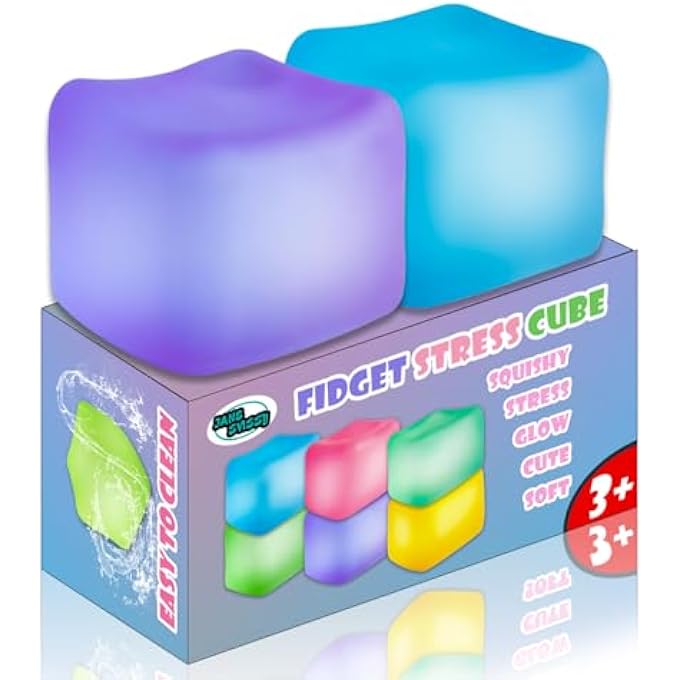 JANESVISSY Fidget Squishy Toys Glow in The Dark,Stress Cube Toys,Nice Slow Rise Squeeze Toy,Ice Cube Toys,Sensory Autism & ADHD Toys,Cool Stuff,Stocking Stuffers for Kids and Adults 2Pcs (Blue+Purple) - Image 1