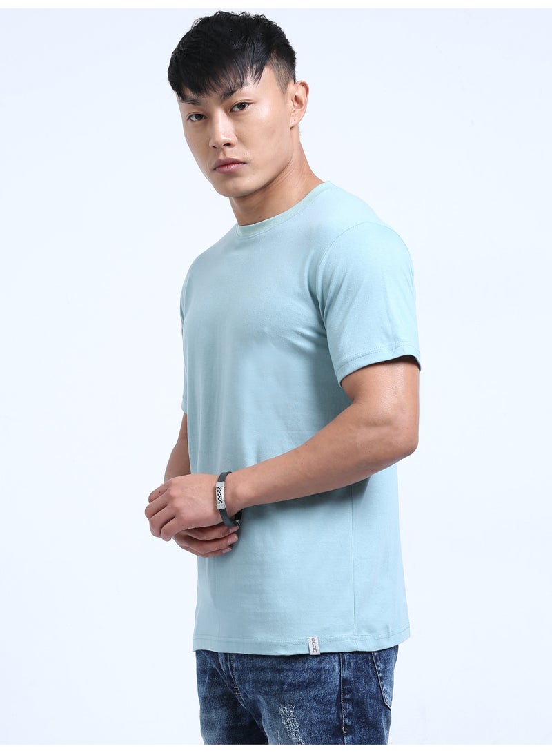 DUJE Men's Daily Wear T-Shirt | Pastel Green |100% Combed Cotton | Breathable Bio-Wash Fabric | Sweat-Absorbing, Anti-Bacterial & Odour-Free - Image 3
