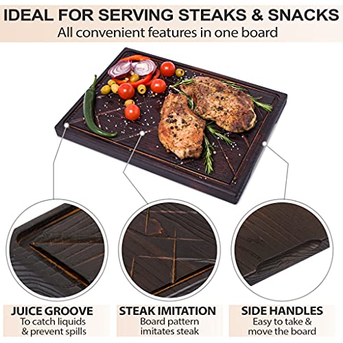 TESLYAR Wooden Steak Board Solid Oak Serving Barbecue Platter Natural Thick Cutting Plate Durable & Quality (Large) - Image 5