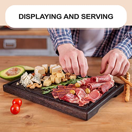 TESLYAR Wooden Steak Board Solid Oak Serving Barbecue Platter Natural Thick Cutting Plate Durable & Quality (Large) - Image 3
