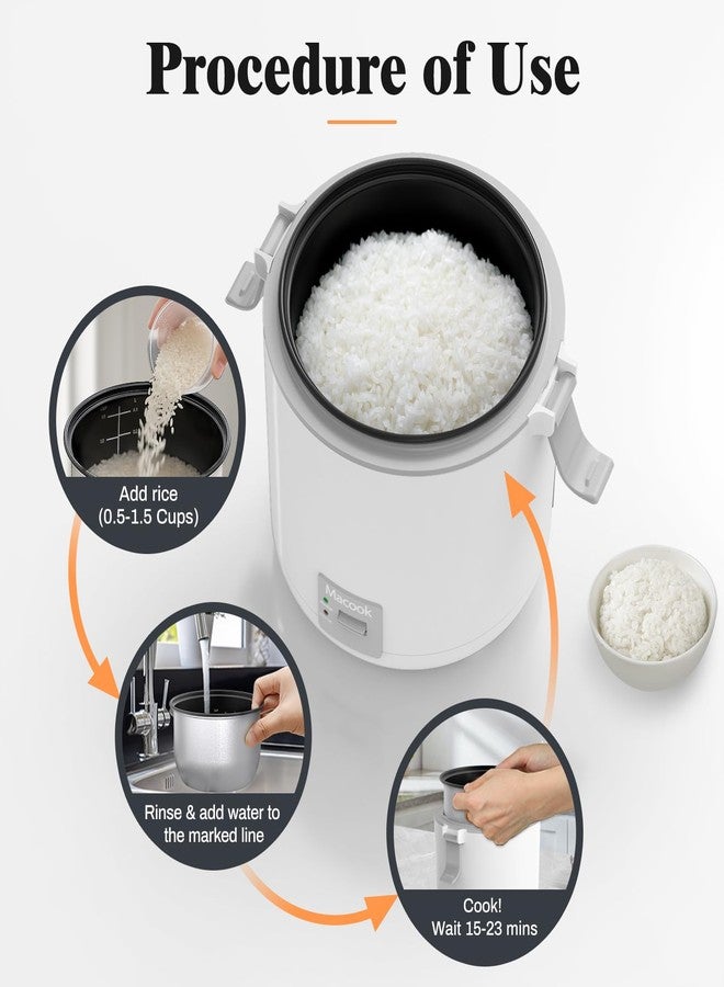 Macook Small Rice Cooker 1-1.5 Cup Uncooked (3 Cups Cooked), Mini Rice Cooker with Removable Non-Stick Pot, One Touch & Keep Warm Function, Travel Rice Cooker for Grain Soup - Image 5
