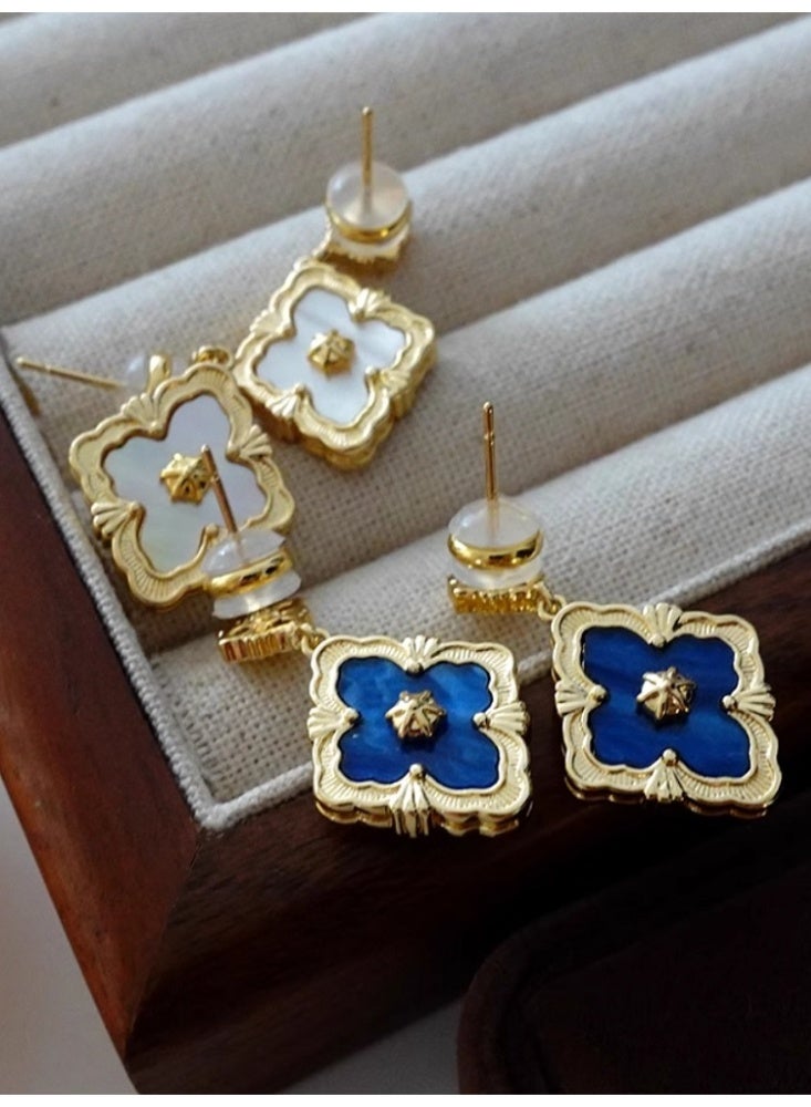 French Carved Earrings With Retro Court Style And Blue Accents - Image 3