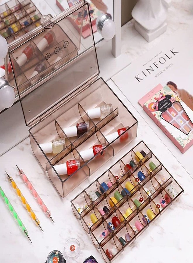 WEZOSHINET صندوق تخزين مجوهرات محمول من طبقتين من الأكريليك من WEZOSHINET مع غطاء للأقراط والقلائد والأساور والخواتم، يحتوي على 24 خانة صغيرة و6 خانات كبيرة (متعدد الألوان - عبوة من قطعة واحدة) - Image 4