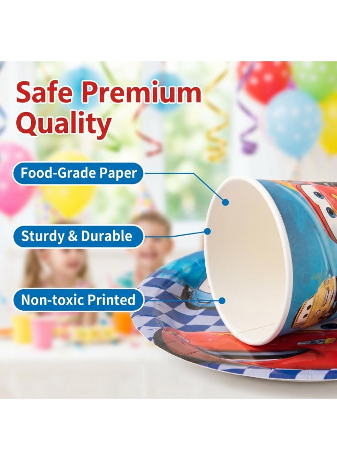 Kidzilla 120 PCS Disney Cars Birthday Party Supplies Kit for Kids – Racing Car Theme Party Decorations Set with Plates, Cups, Napkins, Banner, Tablecloth, Hats, Masks, Loot Bags & Party Favors - Image 3
