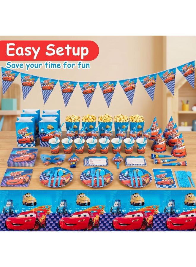 Kidzilla 120 PCS Disney Cars Birthday Party Supplies Kit for Kids – Racing Car Theme Party Decorations Set with Plates, Cups, Napkins, Banner, Tablecloth, Hats, Masks, Loot Bags & Party Favors - Image 5