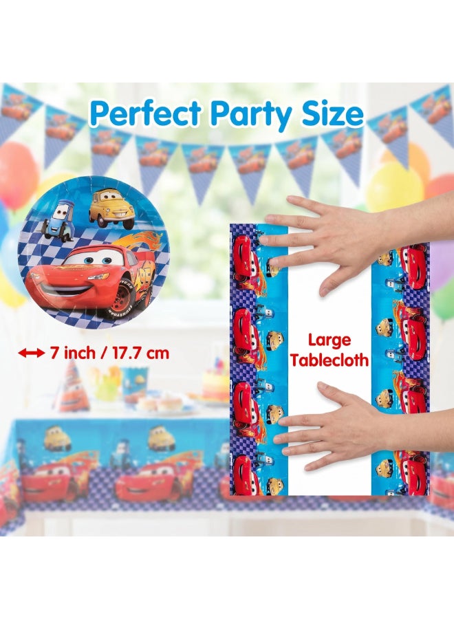 Kidzilla 120 PCS Disney Cars Birthday Party Supplies Kit for Kids – Racing Car Theme Party Decorations Set with Plates, Cups, Napkins, Banner, Tablecloth, Hats, Masks, Loot Bags & Party Favors - Image 4