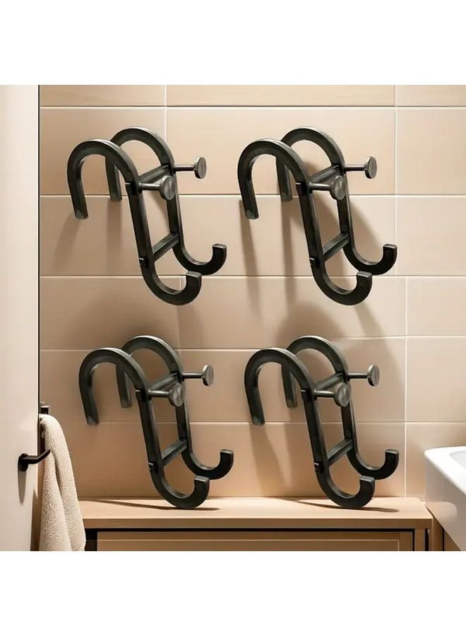 4 قطع أسود خطاف قضيب دش متعدد الوظائف حامل منشفة بدون حفر للحمام - Image 1