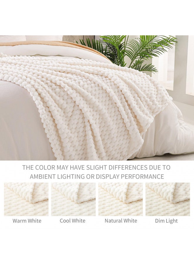 Mezcla Extra Large Soft Fleece Throw Blanket, 50x70 Inches 3D Clouds Stylish Jacquard Throw Blanket for Couch, Cozy Soft Lightweight for All Season, Off White Blanket - Image 5