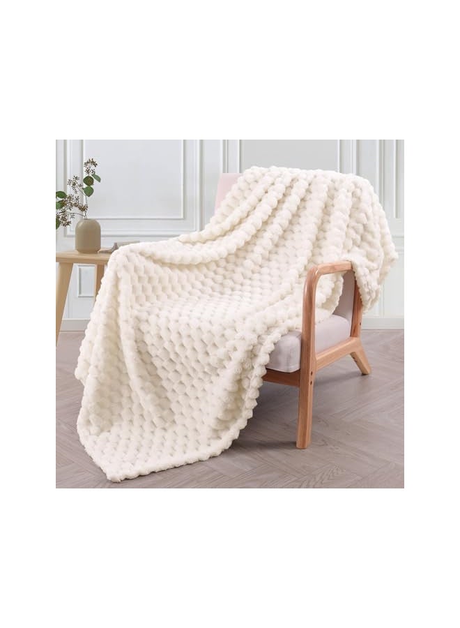Mezcla Extra Large Soft Fleece Throw Blanket, 50x70 Inches 3D Clouds Stylish Jacquard Throw Blanket for Couch, Cozy Soft Lightweight for All Season, Off White Blanket - Image 1