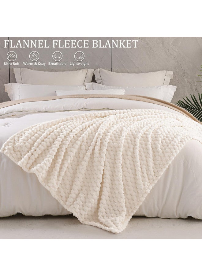 Mezcla Extra Large Soft Fleece Throw Blanket, 50x70 Inches 3D Clouds Stylish Jacquard Throw Blanket for Couch, Cozy Soft Lightweight for All Season, Off White Blanket - Image 4