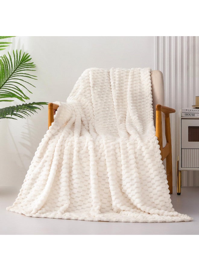 Mezcla Extra Large Soft Fleece Throw Blanket, 50x70 Inches 3D Clouds Stylish Jacquard Throw Blanket for Couch, Cozy Soft Lightweight for All Season, Off White Blanket - Image 3