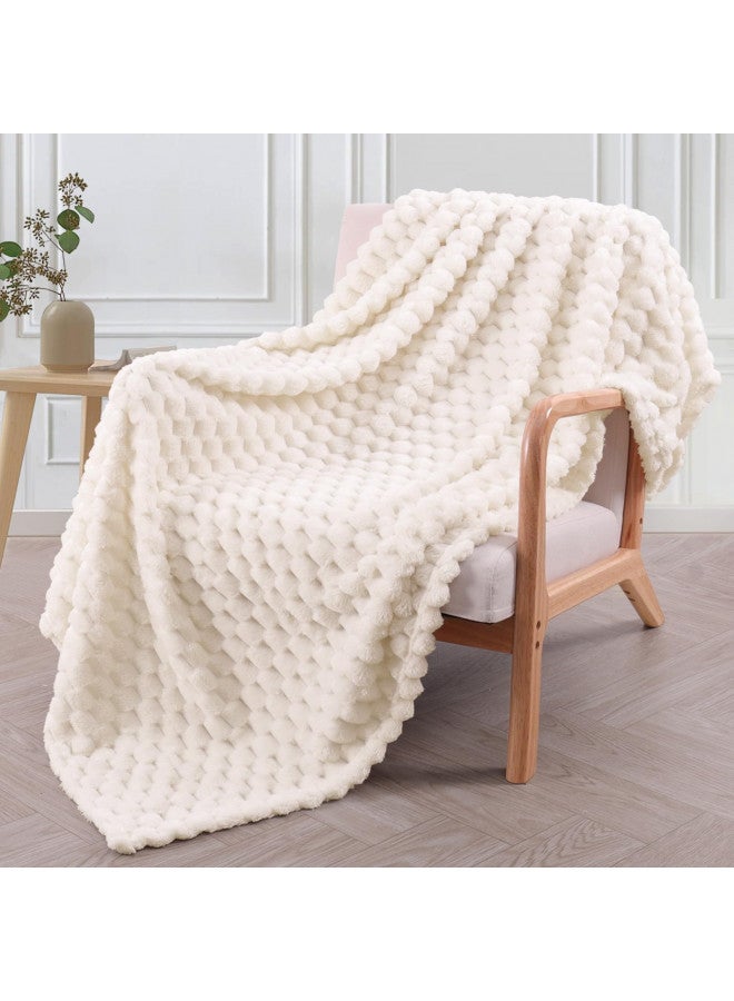 Mezcla Extra Large Soft Fleece Throw Blanket, 50x70 Inches 3D Clouds Stylish Jacquard Throw Blanket for Couch, Cozy Soft Lightweight for All Season, Off White Blanket - Image 2