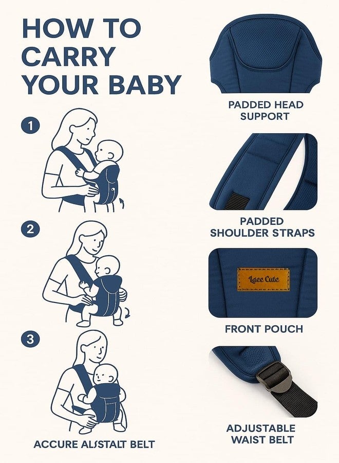 Laee cute Hip Seat Baby Carrier with 4 Carry Positions, Baby Carrier with Hip seat for 6 to 24 Months Baby, Adjustable New-Born to Toddler Carrier, Max Weight Up to 15 Kgs (Black) (Full Blue) - Image 3