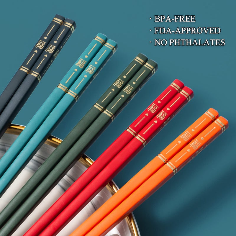 SUPJOYES Reusable Fiberglass Chopsticks - Multicolor Chinese Chopsticks Dishwasher Safe, 5 Pairs Chop Sticks Gift Set - Image 2