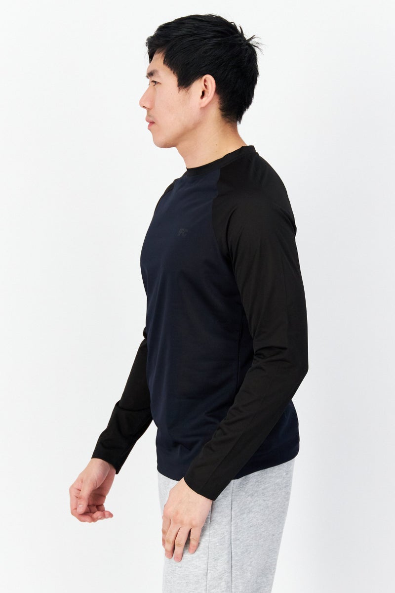 French Connection Men Crew Neck Long Sleeve Textured T-Shirt, Navy - Image 4