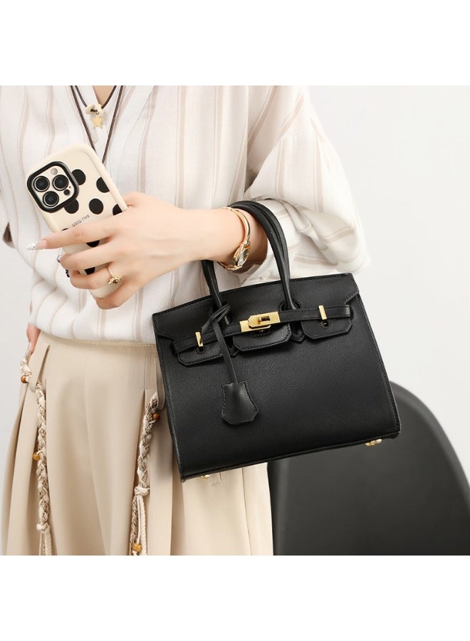 Women's Black Textured Top-Handle Bag with Adjustable Shoulder  Strap - Image 1
