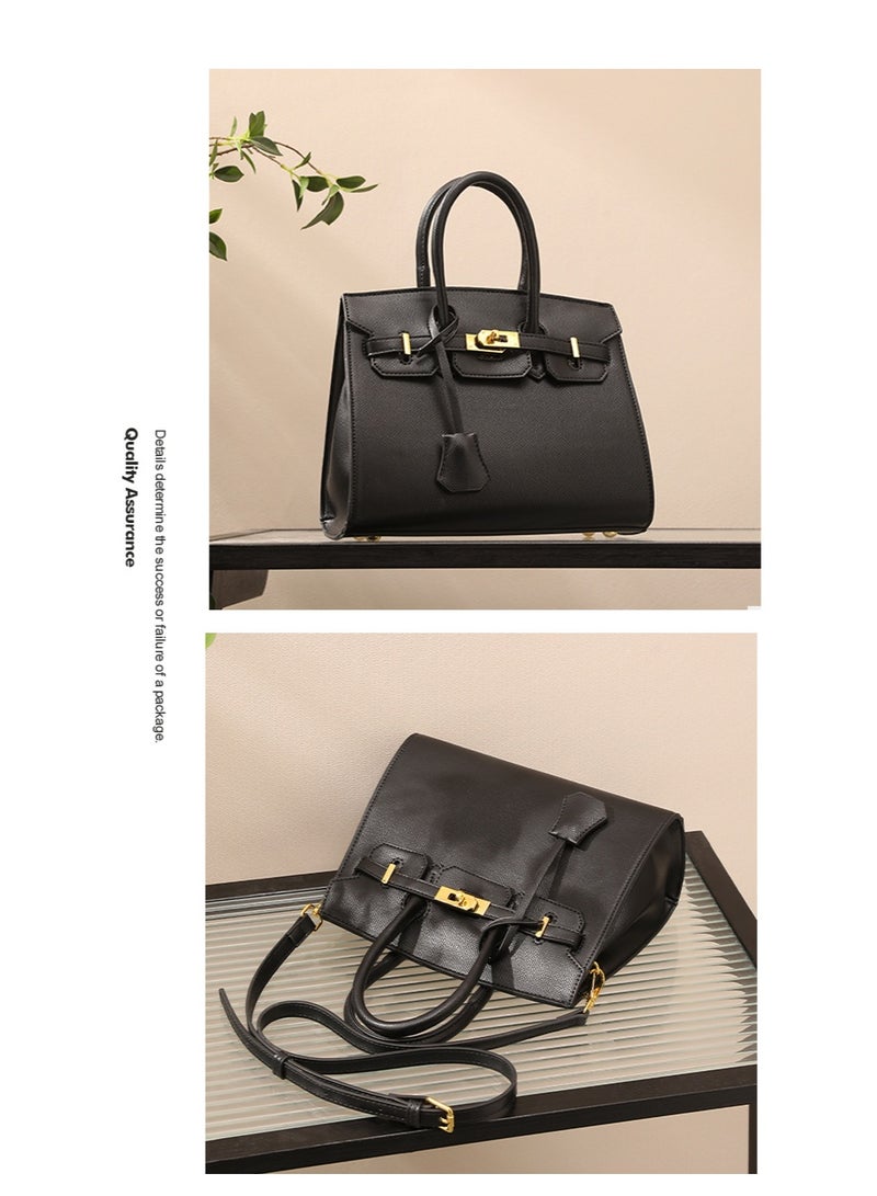 Women's Black Textured Top-Handle Bag with Adjustable Shoulder  Strap - Image 2