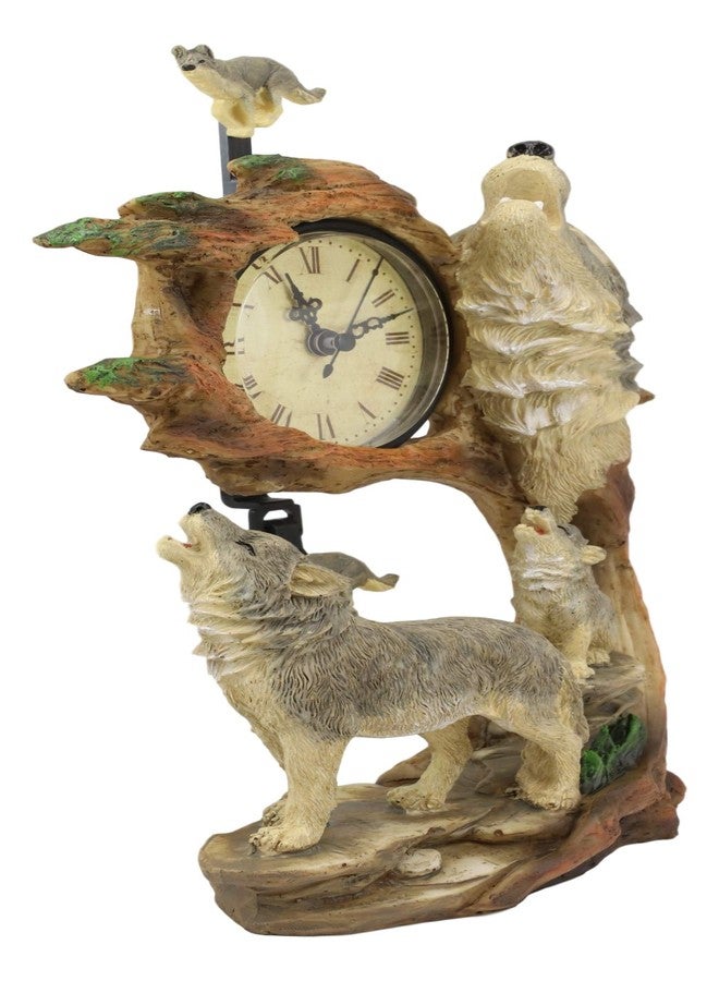 إيبروس جيفت ساعة طاولة عائلية من إيبروس مون دانسرز، عليها صورة ذئاب رمادية هاوية، مع بندول، من تصميم ألفا وولف وشبله، من إنتاج تري فورست هابيتات، ساعات مكتبية مجسمة - Image 5