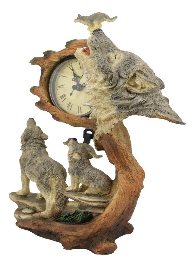 إيبروس جيفت ساعة طاولة عائلية من إيبروس مون دانسرز، عليها صورة ذئاب رمادية هاوية، مع بندول، من تصميم ألفا وولف وشبله، من إنتاج تري فورست هابيتات، ساعات مكتبية مجسمة - Image 4