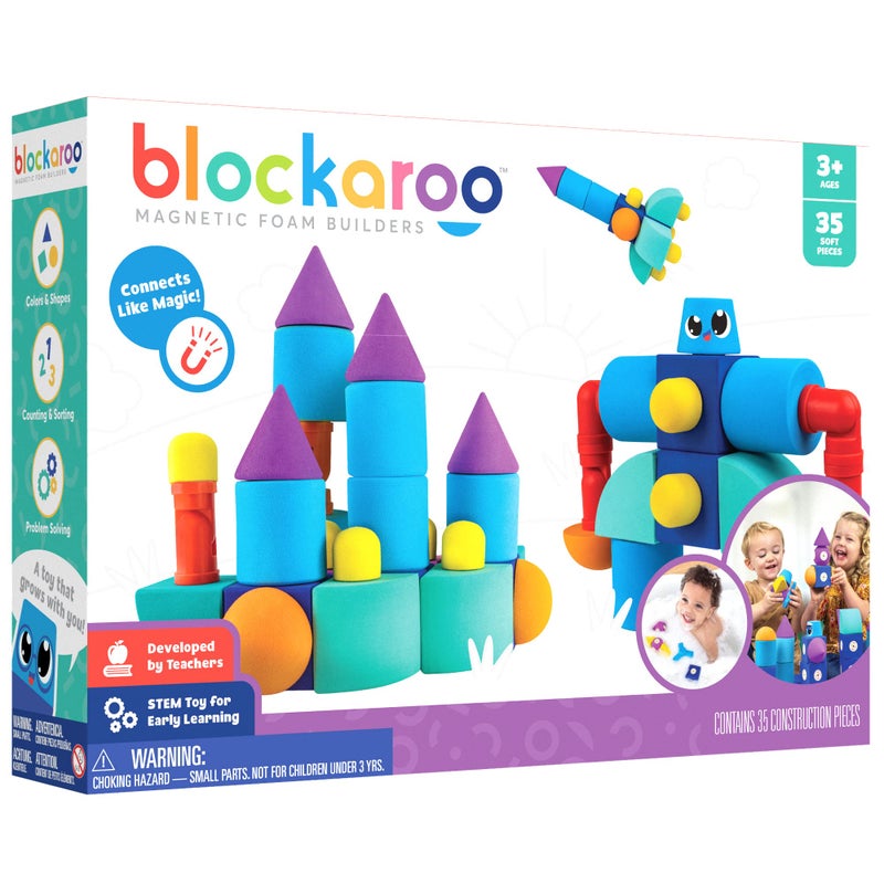 Blockaroo Magnetic Foam Building Blocks  35Piece Castle Bath Toys for Toddlers Preschool Toys Bathtub Toys Sensory Toys Blocks for Toddlers 35 Engineering Toys for Kids 35 Bath Blocks - Image 2