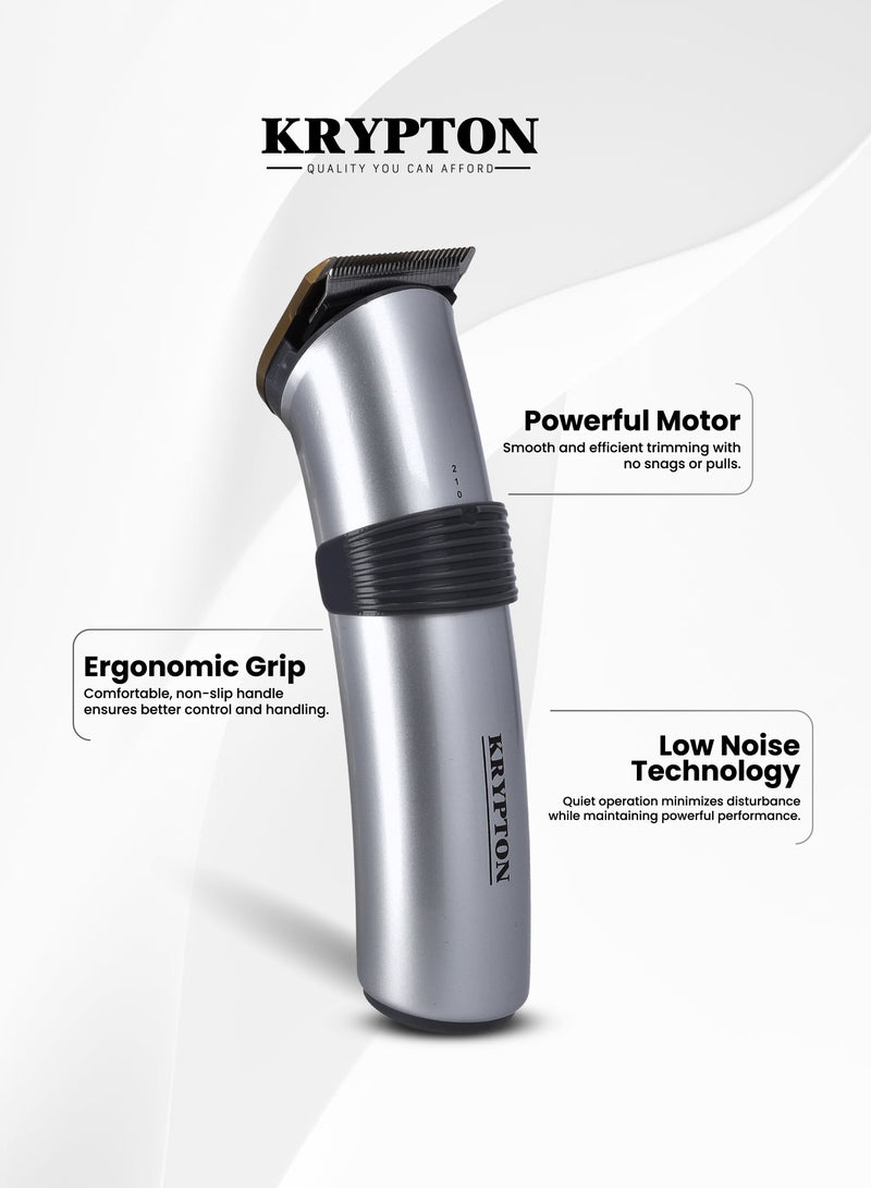 KRYPTON Cordless Hair And Beard Trimmer With Rechargeable Battery Sharp Precision Blades 45 Minutes Working Time Ergonomic Grip Professional Grooming Performance For Haircuts Beard Trimming Mustache Shaping And Stubble Maintenance | Hair & Beard Trimmer Silver and black - Image 2