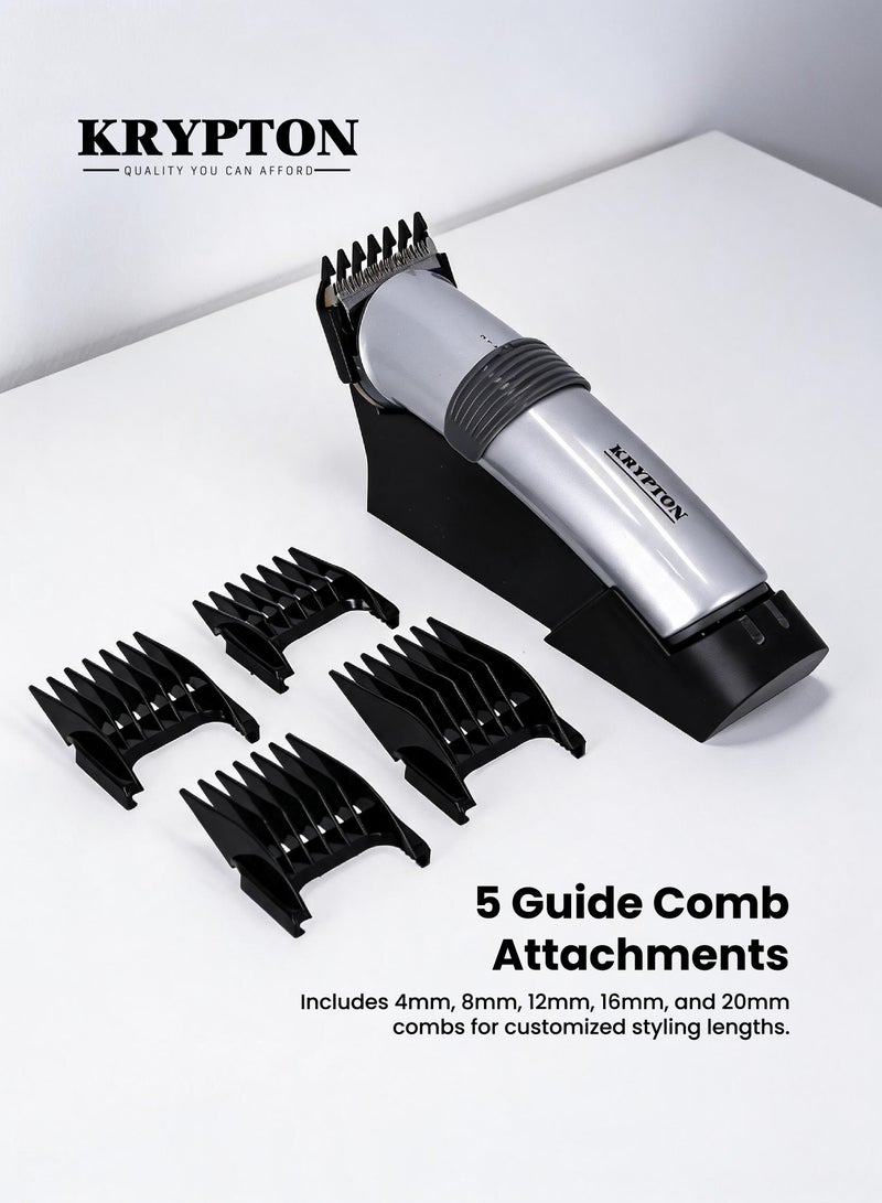 KRYPTON Cordless Hair And Beard Trimmer With Rechargeable Battery Sharp Precision Blades 45 Minutes Working Time Ergonomic Grip Professional Grooming Performance For Haircuts Beard Trimming Mustache Shaping And Stubble Maintenance | Hair & Beard Trimmer Silver and black - Image 5