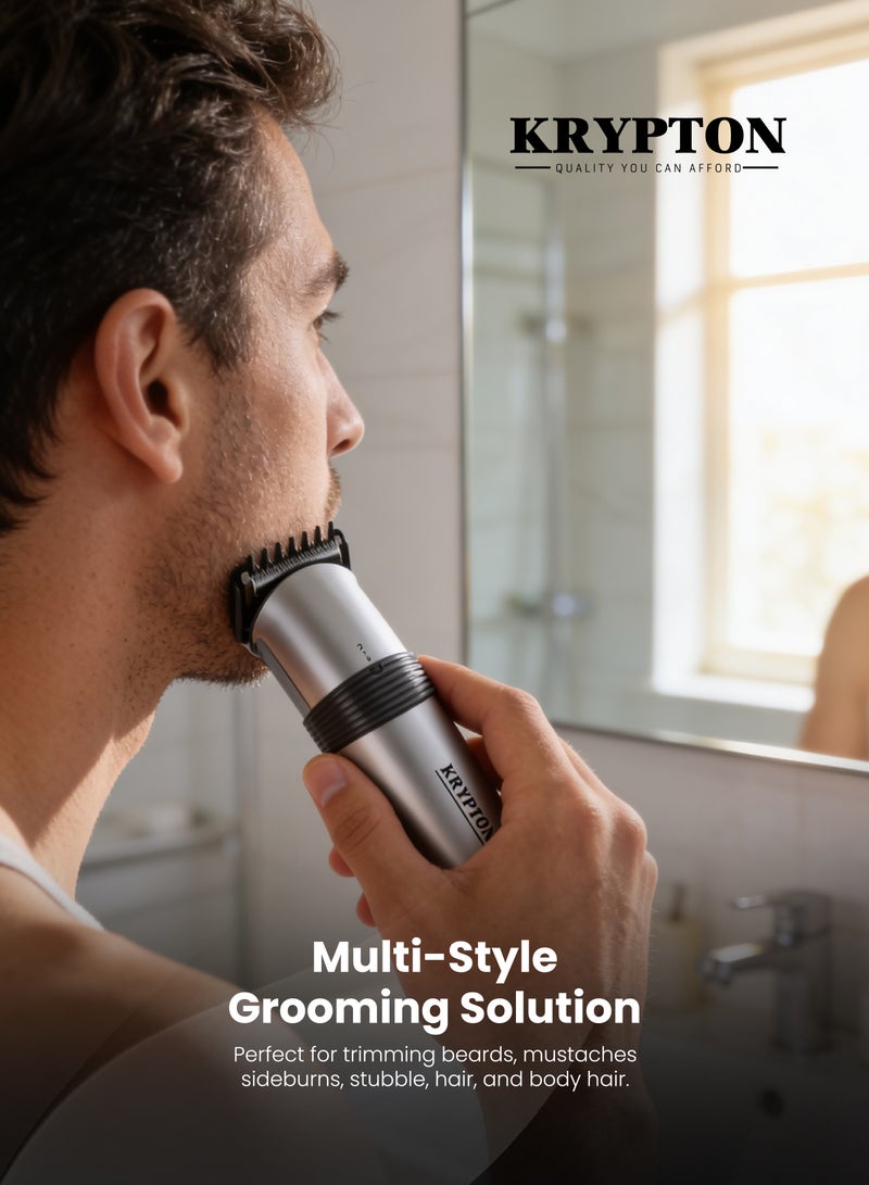 KRYPTON Cordless Hair And Beard Trimmer With Rechargeable Battery Sharp Precision Blades 45 Minutes Working Time Ergonomic Grip Professional Grooming Performance For Haircuts Beard Trimming Mustache Shaping And Stubble Maintenance | Hair & Beard Trimmer Silver and black - Image 4