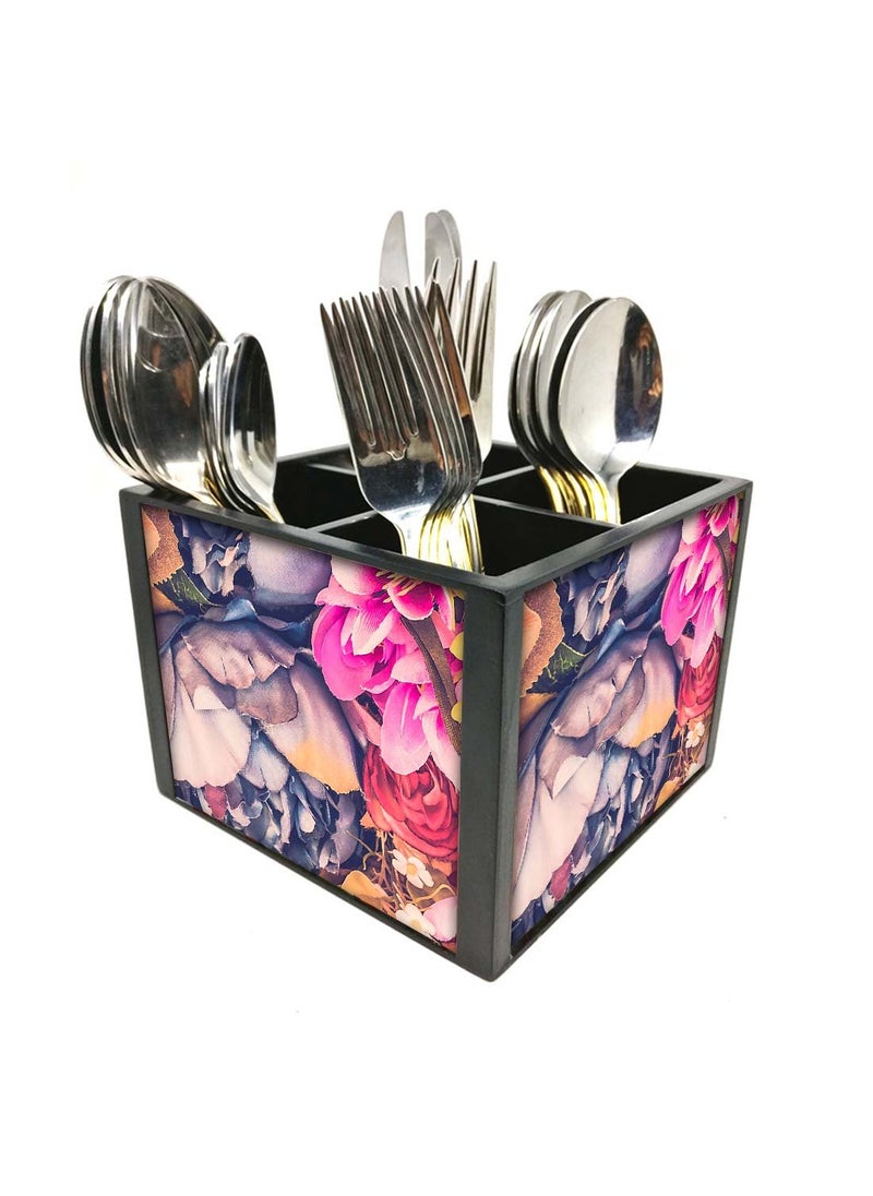 Nutcase Nutcase Designer Cutlery Stand Holder Silverware CaddySpoons Forks Knives Organizer for Dining Table kitchen W575 x H 425 x L55SPOONS NOT INCLUDED Watercolor Flower  - Image 3