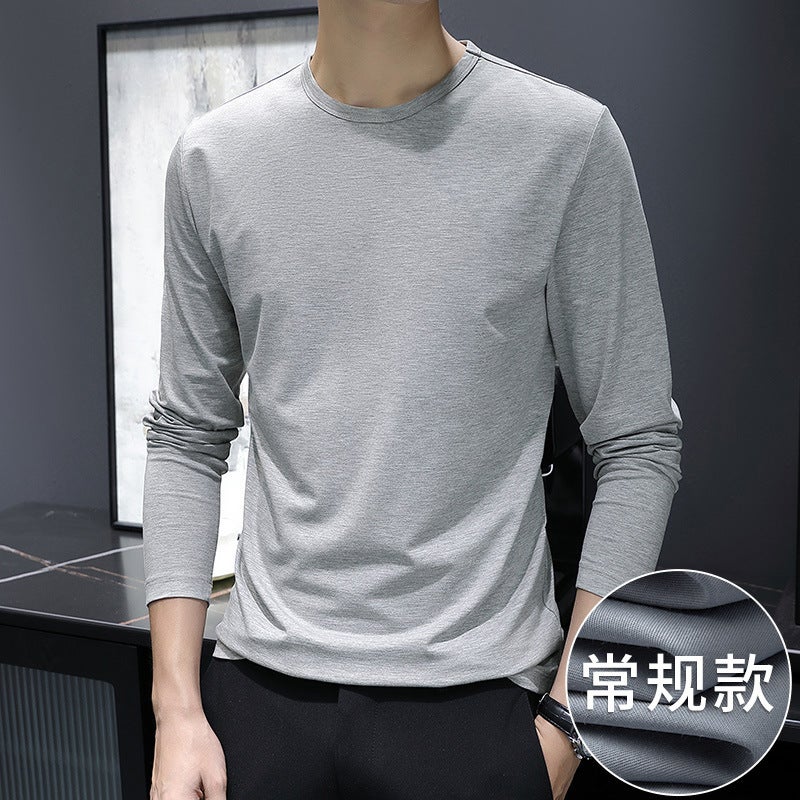 Skin-Friendly Modal Long-Sleeved T-Shirt Men'S Base Shirt Solid Color White Inner Autumn Jacket Black And White - Image 1