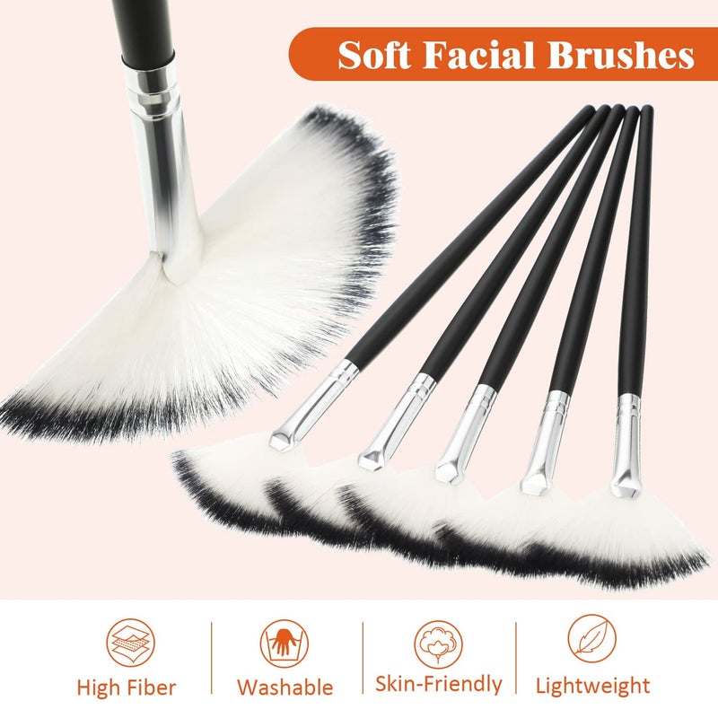 Maitys 9 Pieces Facial Fan Mask Brushes, Soft Facial Applicator Brushes Tools for Peel Glycolic Makeup for Mud Cream(Black and Silver) - Image 5