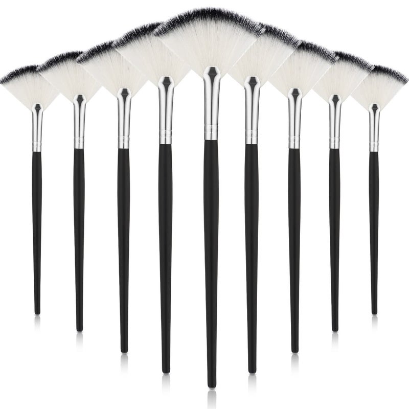 Maitys 9 Pieces Facial Fan Mask Brushes, Soft Facial Applicator Brushes Tools for Peel Glycolic Makeup for Mud Cream(Black and Silver) - Image 1