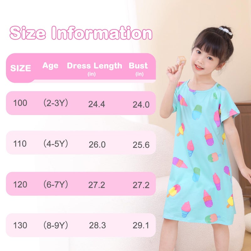 Beinou Girls Nightgowns Toddler Princess Nightgown Sleepwear Night Gowns Sleep Dress 2Pcs for Kids Girls 2-9 Years, Pink Blue Green, 6-7Y - Image 5