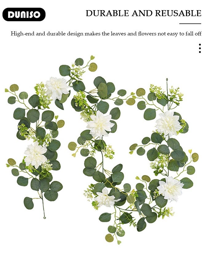 DUNISO Artificial Greenery Garland with Flowers, Leaf Eucalyptus Garland Hanging for Wedding Home Party Craft Art Table Runner Backdrop Indoor Outdoor Decor - Image 2