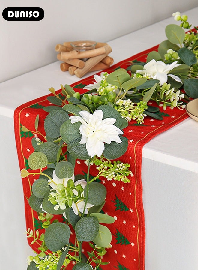 DUNISO Artificial Greenery Garland with Flowers, Leaf Eucalyptus Garland Hanging for Wedding Home Party Craft Art Table Runner Backdrop Indoor Outdoor Decor - Image 5