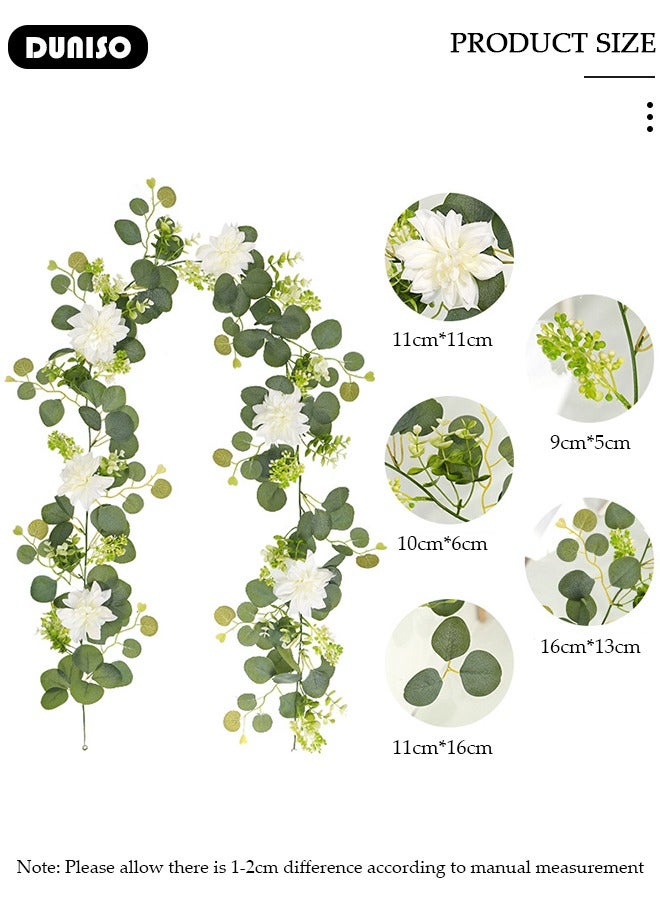 DUNISO Artificial Greenery Garland with Flowers, Leaf Eucalyptus Garland Hanging for Wedding Home Party Craft Art Table Runner Backdrop Indoor Outdoor Decor - Image 4