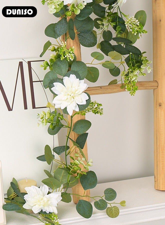 DUNISO Artificial Greenery Garland with Flowers, Leaf Eucalyptus Garland Hanging for Wedding Home Party Craft Art Table Runner Backdrop Indoor Outdoor Decor - Image 3