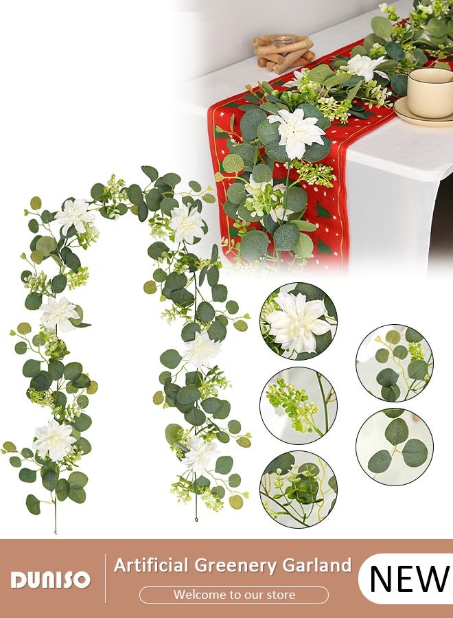 DUNISO Artificial Greenery Garland with Flowers, Leaf Eucalyptus Garland Hanging for Wedding Home Party Craft Art Table Runner Backdrop Indoor Outdoor Decor - Image 1