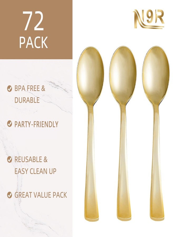 N9R 72Pcs Gold Plastic Spoons - Solid, Durable, Heavy Duty Gold Plastic Silverware - Disposable Cutlery for Parties, Weddings and Dinner - Image 2
