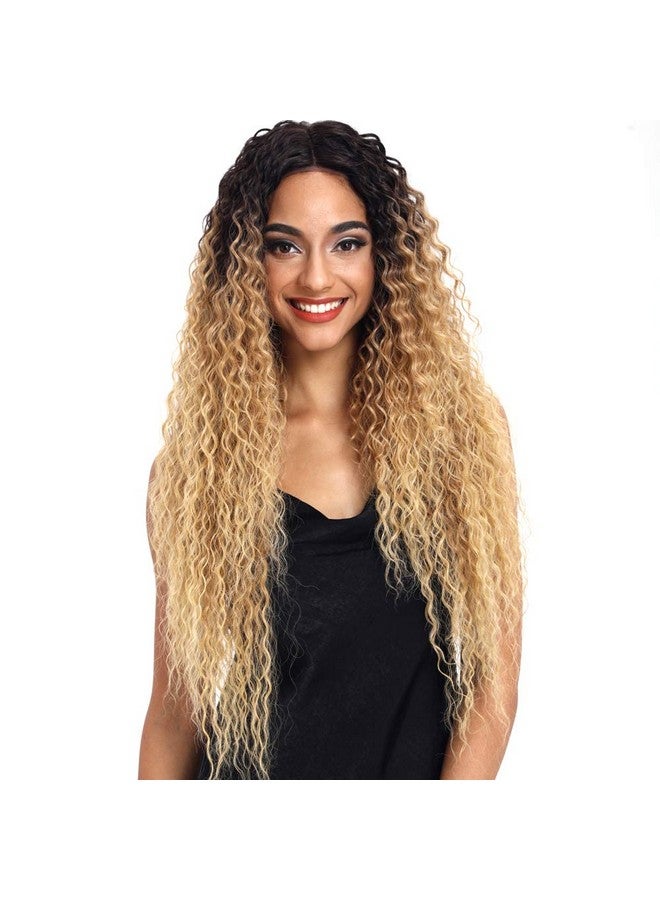 Lace Front Wigs Ombre Blonde 28'' Long Small Curly Wavy Synthetic Wigs For Black Women 130% Density Wigs (Ombre Blond)
